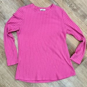 Simple Pink Ribbed Long Sleeve Tee